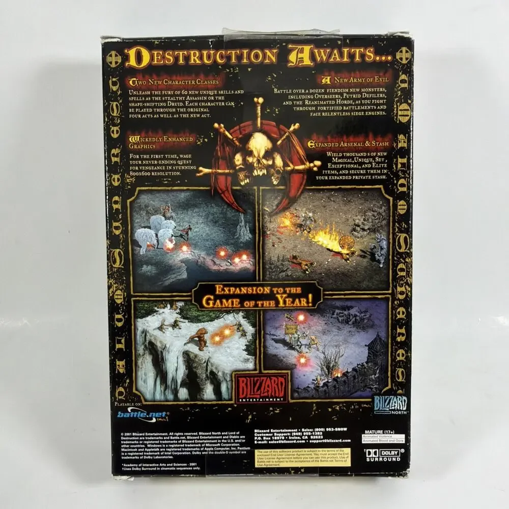 Diablo II Lord of Destruction Expansion Set Retail Box Blizzard PC Game 2001